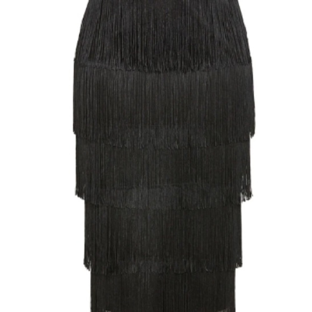 City Chic Black Layered Fringe Pencil Skirt